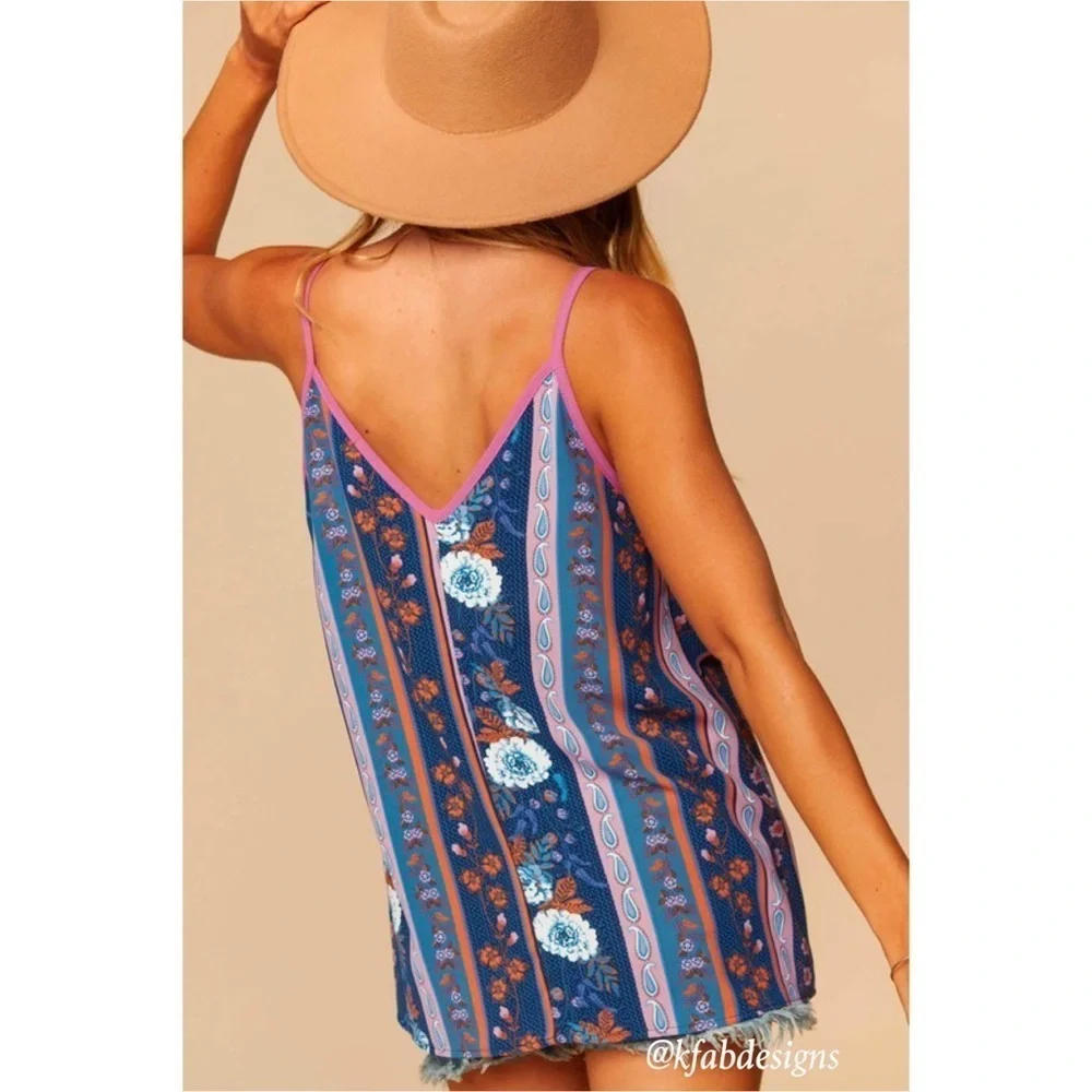 LAST 1! Plus Size Boho Tribal Print Blue/Lilac V Neck Ruffle Detail Top! - Picture 6 of 6
